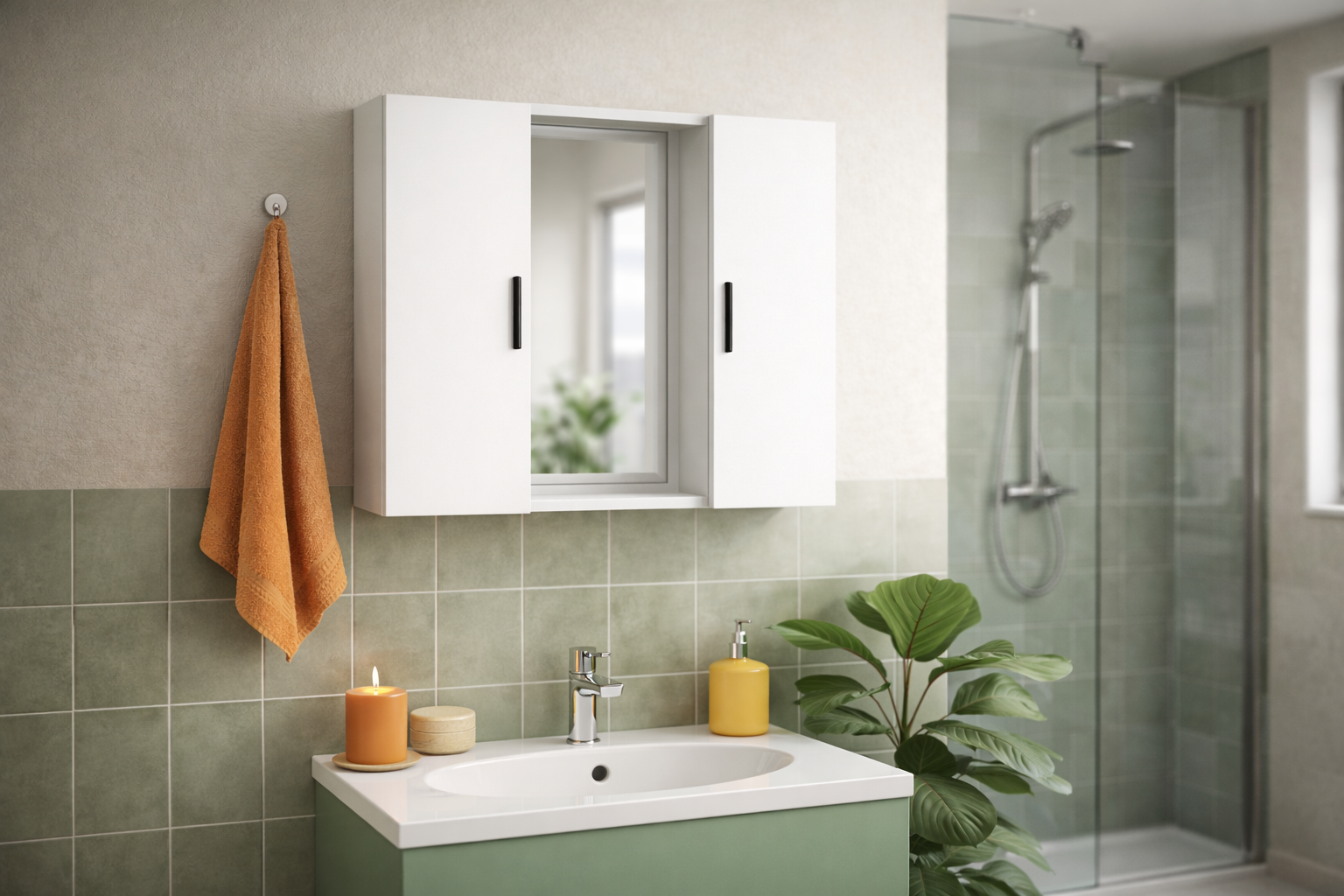 Beyaz Aynalı Banyo Dolabı