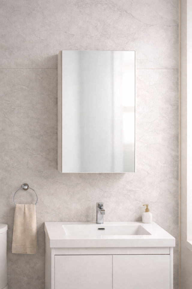 Aynalı Tek Kapaklı, 2 Bölmeli Lavabo Banyo Dolabı