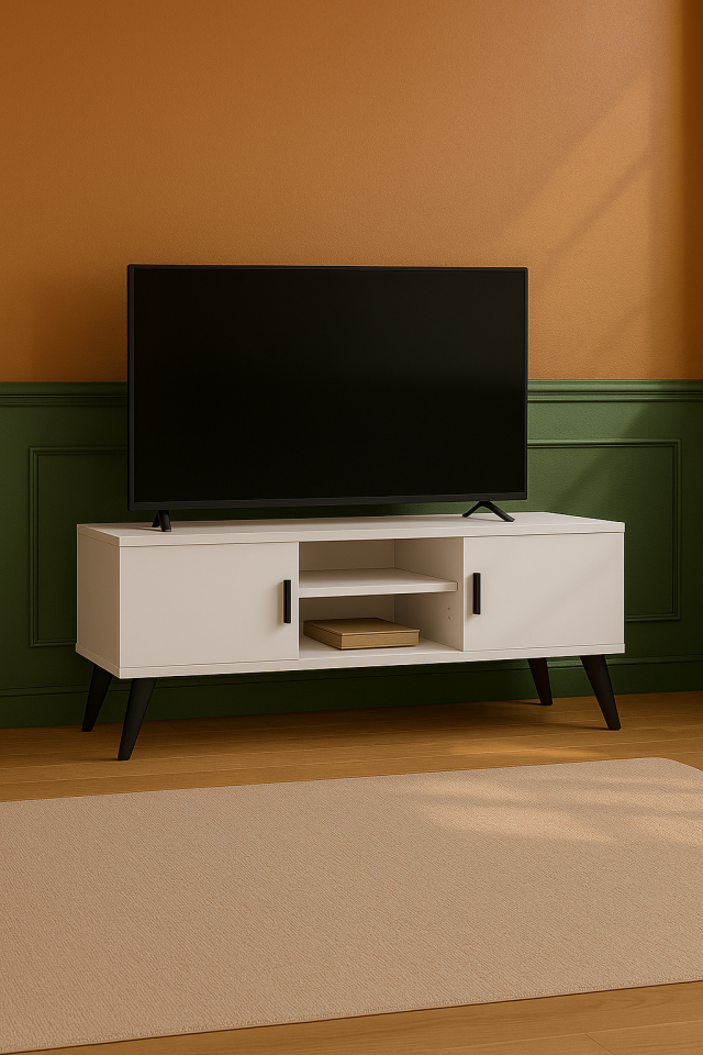 Çok Amaçlı TV Sehpası Beyaz | Ayakkabılık ve Portmanto Alt Modülü - 120 cm
