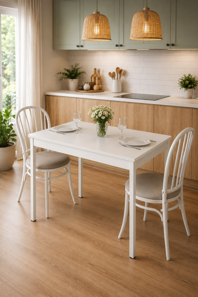 Beyaz Yemek Masası, Mutfak Masası, Çalışma Masası, Metal Ayaklı Masa, Bilgisayar Masası 70x70