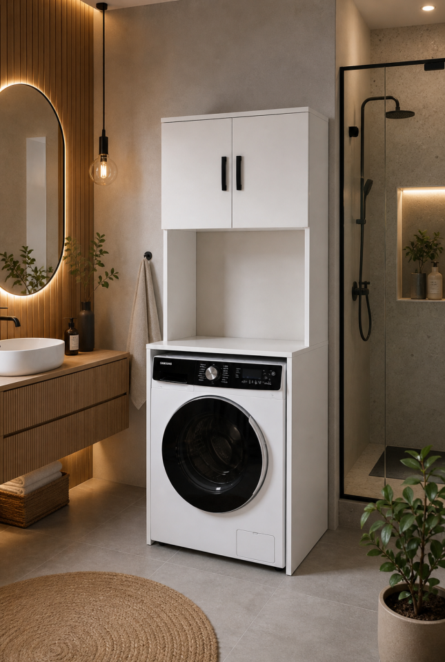 Alesta Life Çamaşır Makinesi Dolabı | Makine Üstü Düzenleyici Banyo Dolabı