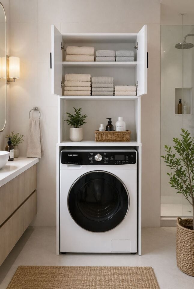 Alesta Life Çamaşır Makinesi Dolabı | Makine Üstü Düzenleyici Banyo Dolabı